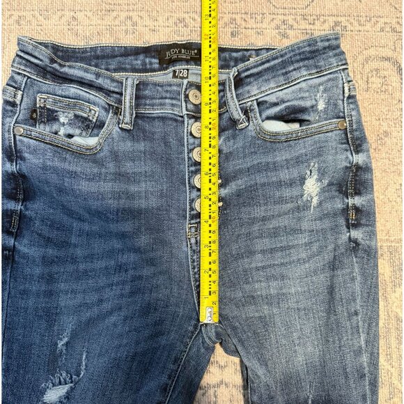 Judy Blue Mid Rise Trouser Flare Button Fly Jeans Size 7/28 Medium Wash Denim - Picture 8 of 10